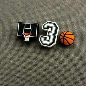 3 Croc pieces-Basketball, Number 3, Basketball hoop.